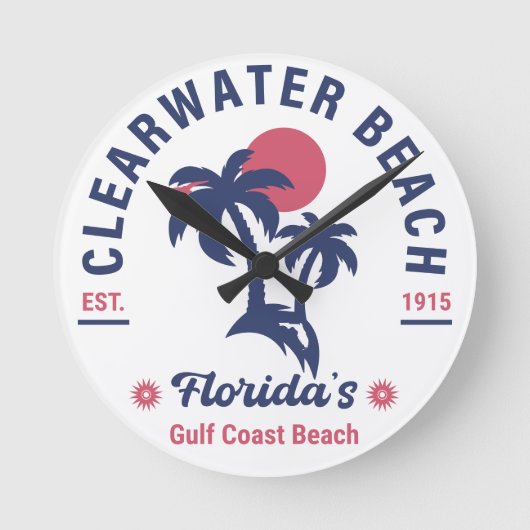Clearwater Beach Florida Palm Tree Souvenirs Runde Wanduhr (Vorderseite)