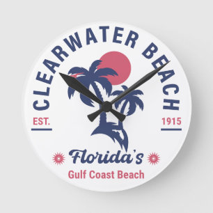 Clearwater Beach Florida Palmbaum-Souvenirs Runde Wanduhr