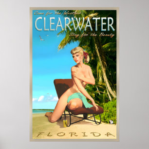 Clearwater Beach Florida Retro-Reiseplakat Pin Poster
