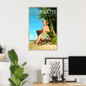Clearwater Beach Florida Retro-Reiseplakat Pin Poster (Heimbüro)