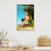 Clearwater Beach Florida Retro-Reiseplakat Pin Poster (Küche)