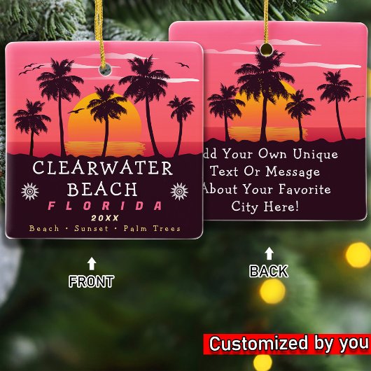 Clearwater Beach Florida Retro Sunset Palm Tree Keramikornament