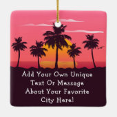Clearwater Beach Florida Retro Sunset Palm Tree Keramikornament (Rückseite)