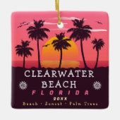 Clearwater Beach Florida Retro Sunset Palm Tree Keramikornament (Vorderseite)