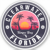 Clearwater Beach Florida Retro Sunset Souvenirs Aufkleber (Vorderseite)