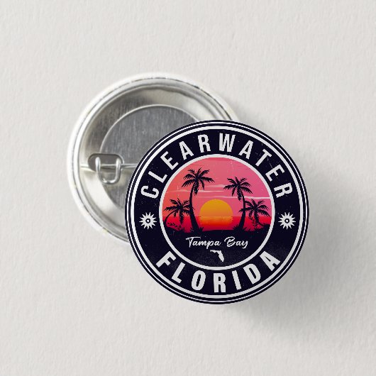 Clearwater Beach Florida Retro Sunset Souvenirs Button (Vorne & Hinten)