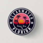 Clearwater Beach Florida Retro Sunset Souvenirs Button (Vorderseite)