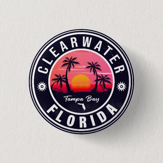 Clearwater Beach Florida Retro Sunset Souvenirs Button (Vorderseite)