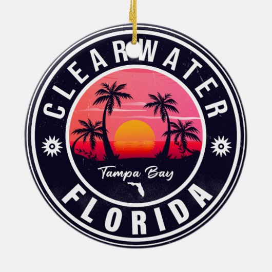 Clearwater Beach Florida Retro Sunset Souvenirs Keramik Ornament (Hinten)