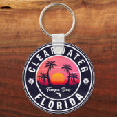 Clearwater Beach Florida Retro Sunset Souvenirs Schlüsselanhänger (Vorderseite)