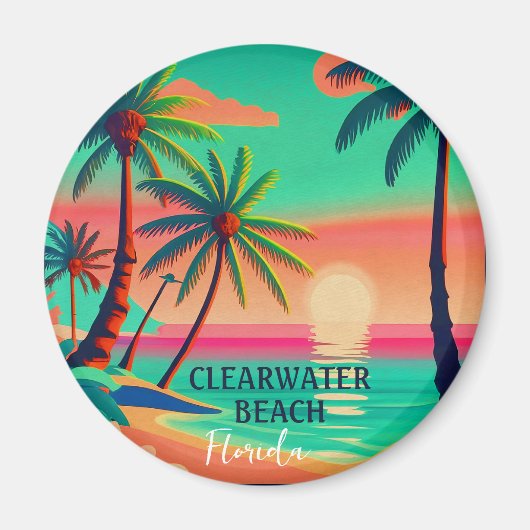 Clearwater Beach Florida Tropical Palm Tree 1950s Magnet (Vorne)