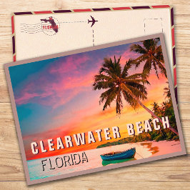 Clearwater Beach Florida Tropical Palm Tree 1950s Postkarte