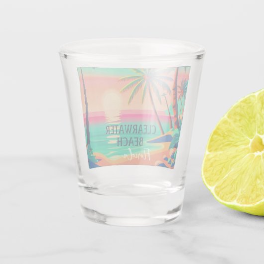 Clearwater Beach Florida Tropical Palm Tree 1950s Schnapsglas (Rückseite)