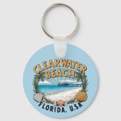 Clearwater Beach Retro Vignette individuell anpass Schlüsselanhänger (Vorderseite)