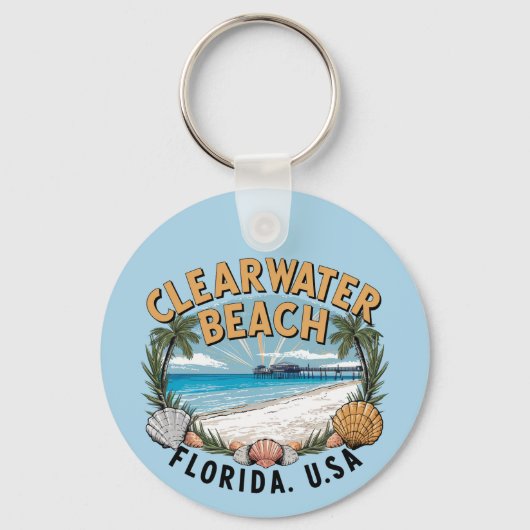 Clearwater Beach Retro Vignette individuell anpass Schlüsselanhänger (Vorderseite)