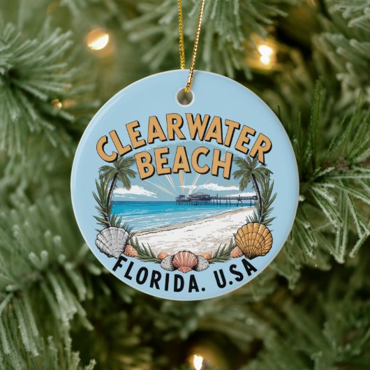 Clearwater Beach Retro Vignette Keramik Ornament (Baum)