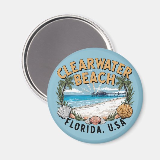 Clearwater Beach Retro Vignette Magnet (Vorderseite/Rückseite)