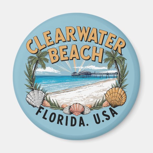 Clearwater Beach Retro Vignette Magnet (Vorne)
