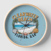 Clearwater Beach Retro Vignette Uhr (Vorderseite)