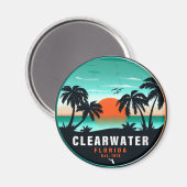 Clearwater Florida Beach Retro Sunset Souvenirs Magnet (Vorderseite/Rückseite)