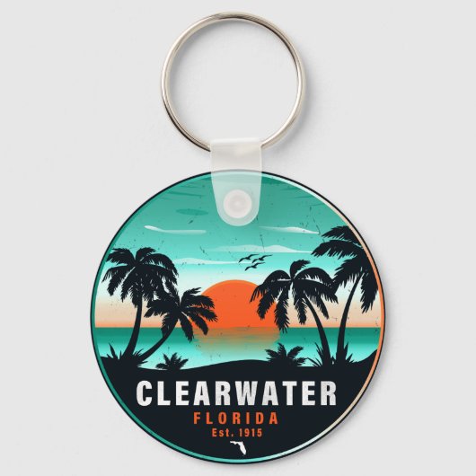 Clearwater Florida Beach Retro Sunset Souvenirs Schlüsselanhänger (Vorderseite)