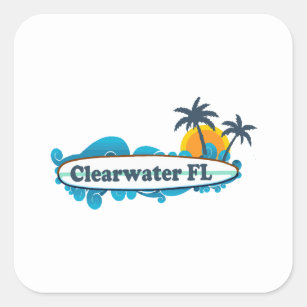 Clearwater Florida - Brandungs-Entwurf Quadratischer Aufkleber