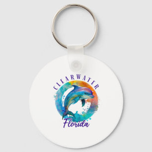 Clearwater Florida Glücklicher Wasserfarben-Delfin Schlüsselanhänger