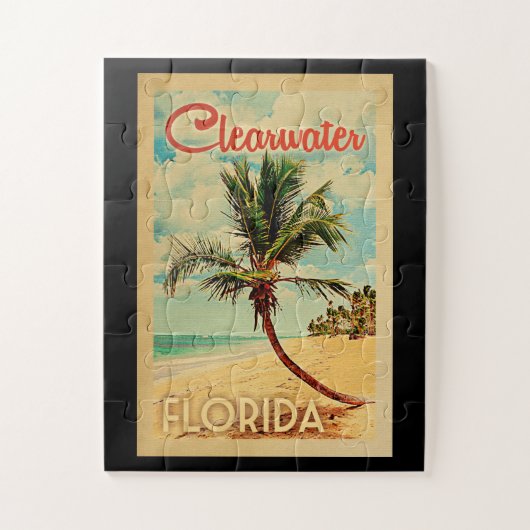 Clearwater Florida Palm Tree Beach Vintage Travel Puzzle (Vertikal)