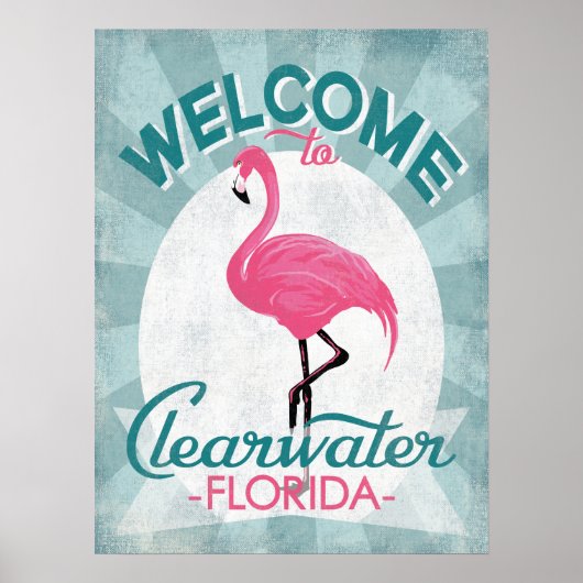 Clearwater Florida Pink Flamingo Retro Poster (Vorne)