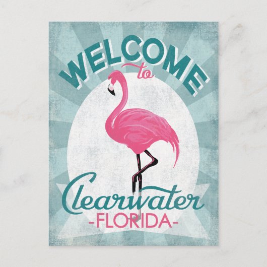 Clearwater Florida Pink Flamingo Retro Postkarte (Vorderseite)