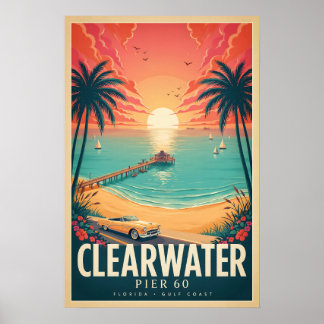 Clearwater Pier 60 Vintage Florida Reiseplakat Poster