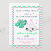 Cleats und Skate Mädchen Geschwister Geburtstag ei Einladung (Vorne/Hinten)