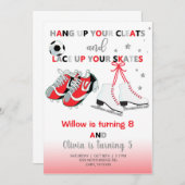 Cleats und Skate Mädchen Geschwister Geburtstag ei Einladung (Vorne/Hinten)
