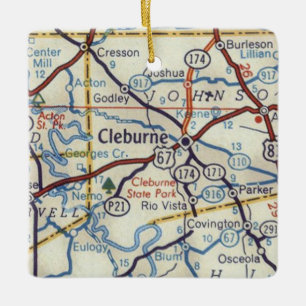 Cleburne Texas 50's Map Keramikornament