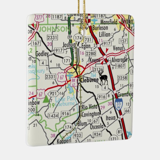 Cleburne TX Road Map Keramikornament (Rechts)