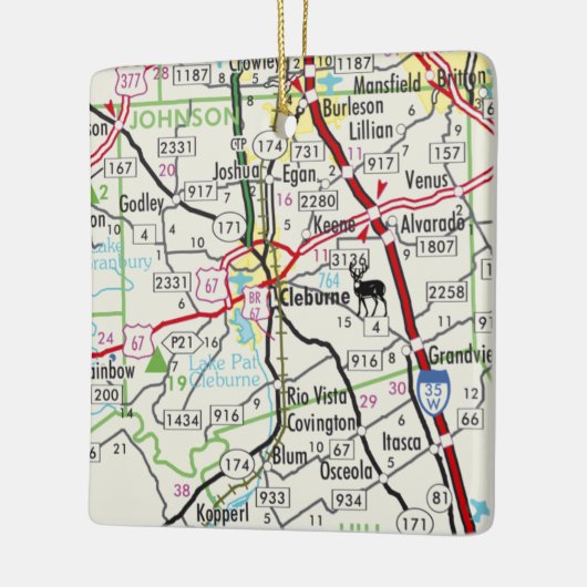 Cleburne TX Road Map Keramikornament (Links)