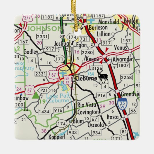 Cleburne TX Road Map Keramikornament (Vorderseite)