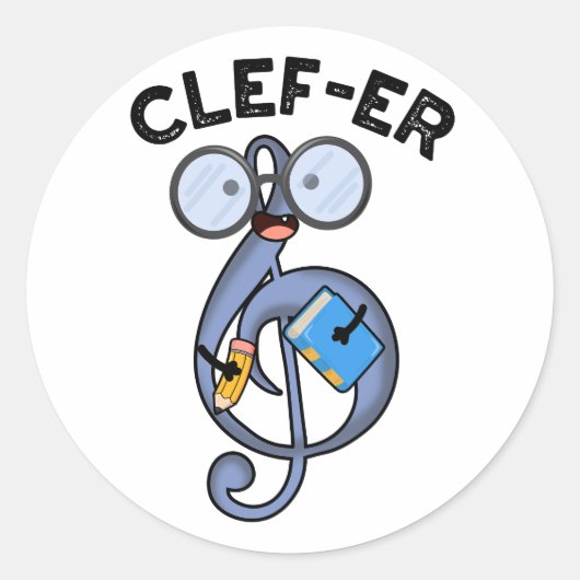Clef-er Funny Music Pun Runder Aufkleber (Vorderseite)