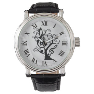 Clef Tree Watch in Schwarz-Weiß-Musik Armbanduhr