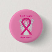Cleft Gaumenbewusstsein Hot Pink Ribbon Angel Butt Button (Vorderseite)