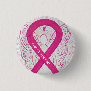 Cleft Lip Awareness Hot Pink Ribbon Engel Button