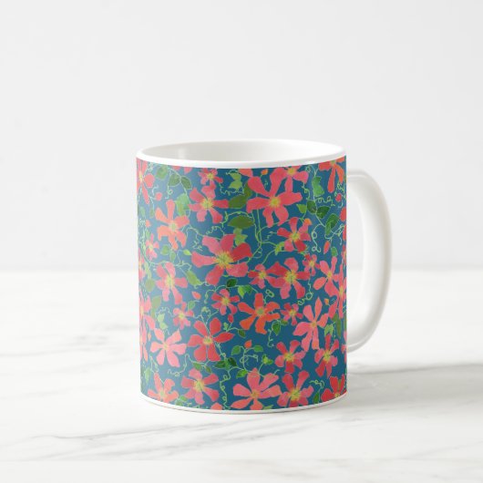 Clematika Rosa, Rot, Orangefarbene Blüte auf Deep Kaffeetasse (VorderseiteRechts)
