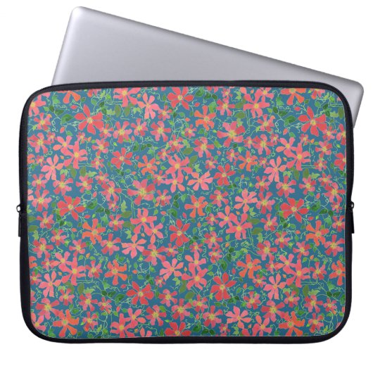Clematika Rosa, Rot, Orangefarbene Blüte auf Deep  Laptopschutzhülle (Vorderseite)