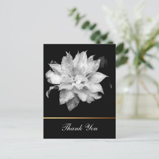 Clematis 3c Floral B&W Foto Beileid Vielen Dank Postkarte (Stehend Vorderseite)