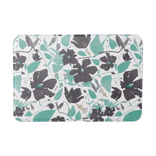 Clematis Aquamarines braunes Blumenmuster Badematte (Vorderseite)