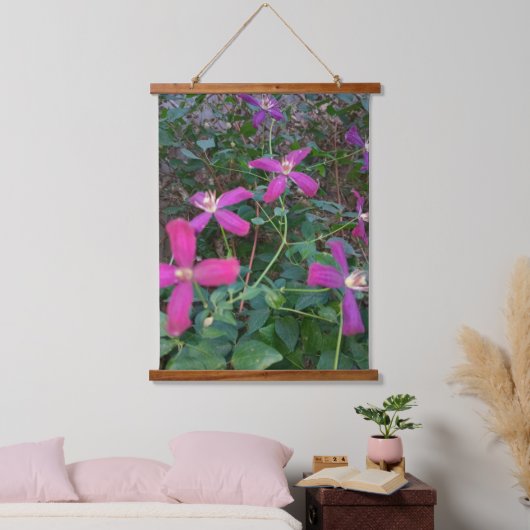 Clematis Blume Wandteppich Mit Holzrahmen (Schlafzimmer)