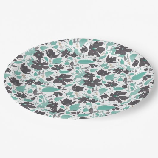 Clematis Blumenmuster Minzschokolade Pappteller (Schrägansicht)