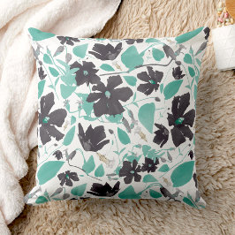 Clematis Floral Gray Aquamarin Watercolor Kissen