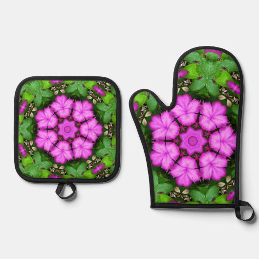 Clematis Kaleidoscope Ofenhandschuh & Topflappen-Set (Vorderseite)