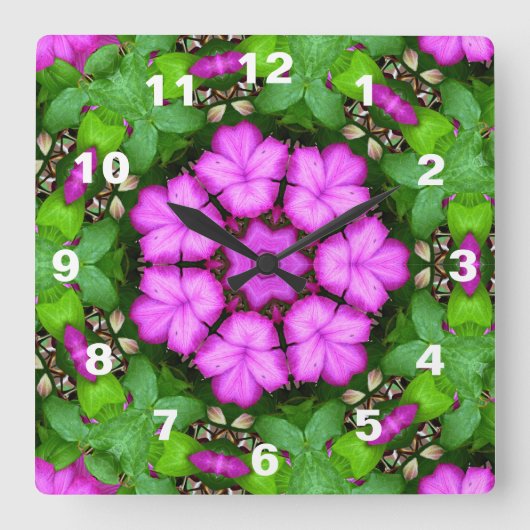 Clematis Kaleidoscope Quadratische Wanduhr (Vorderseite)
